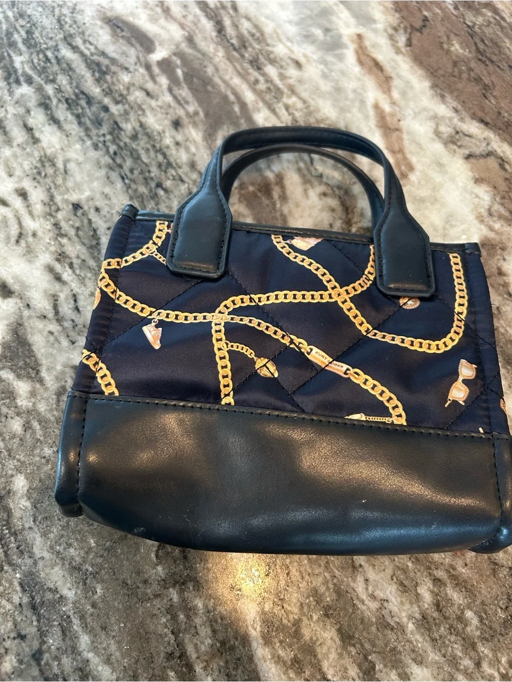 Kurt Geiger extra small quilted recycled square shopper has scuffs wear no strap